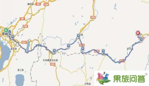 從昆明市到九龍瀑布群風景區(qū)地圖