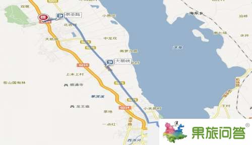 從大理火車站到崇圣寺三塔地圖路線