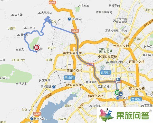 昆明火車(chē)站到筇竹寺自駕車(chē)線路地圖